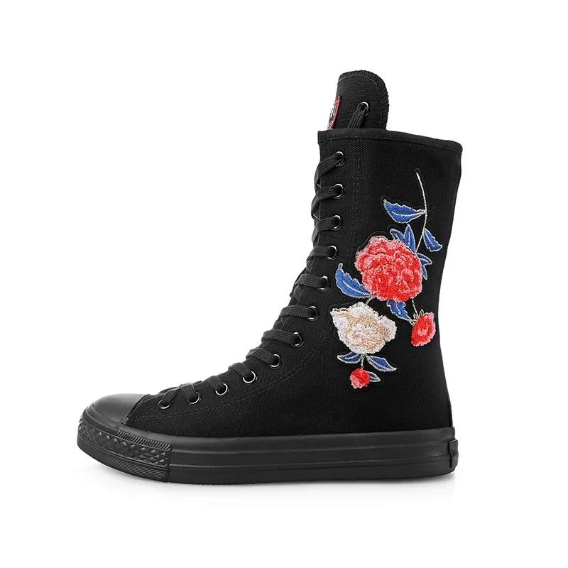 Мода 2024 года, новая весна-осень, женская обувь, повседневная обувь из парусины с высоким берцем, ботильоны, удобные ботинки на плоской подошве со шнуровкой и молнией, кроссовки 34-43