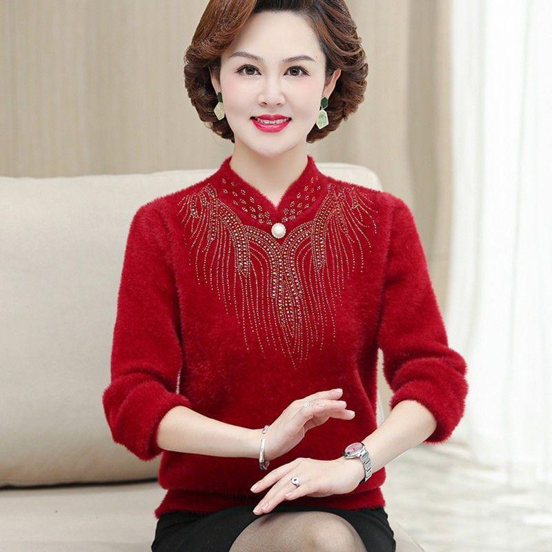 Одежда для матери, осенний и зимний норковый плюшевый свитер, женский теплый топ среднего возраста, нижняя рубашка для людей среднего и пожилого возраста