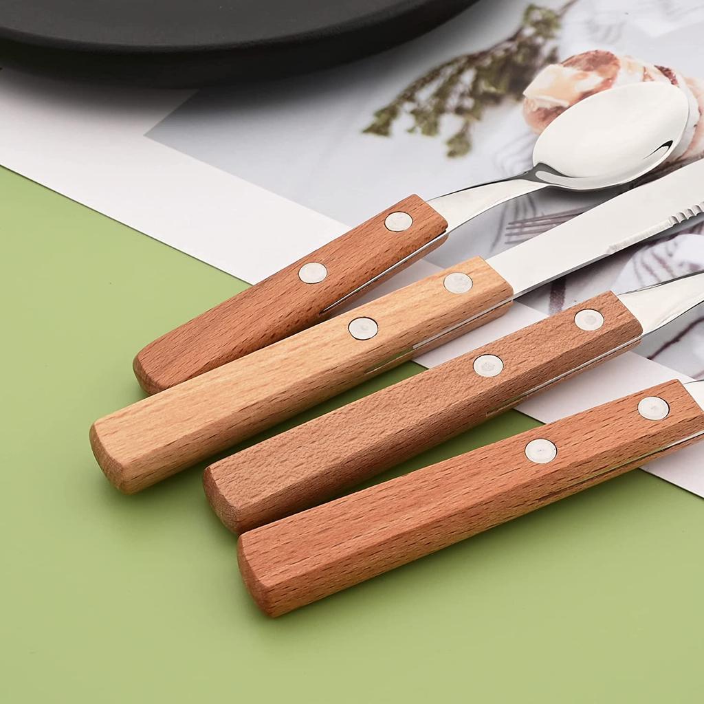 8Pcs Silver Wooden Handle Steak Knife Dinnerware Set 304 Stainless Steel Flatware Sharp Knife Set Tableware Cutlery Knives Set
