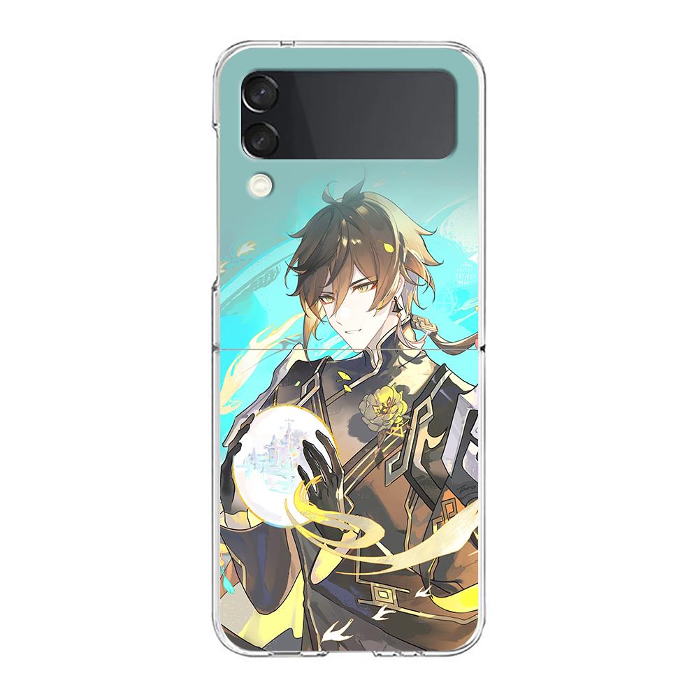 Genshin impact Baizhu прозрачный чехол для телефона Samsung Galaxy Z Flip 4 5 чехол прозрачный высокопрочный ПК для Galaxy Z Flip 3 5 чехол