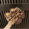 Thick-bottomed Fluffy Slippers for Women To Wear In Autumn and Winter 2025, Square Head Retro Leopard Print One-word Cotton Slippers, Comfortable 