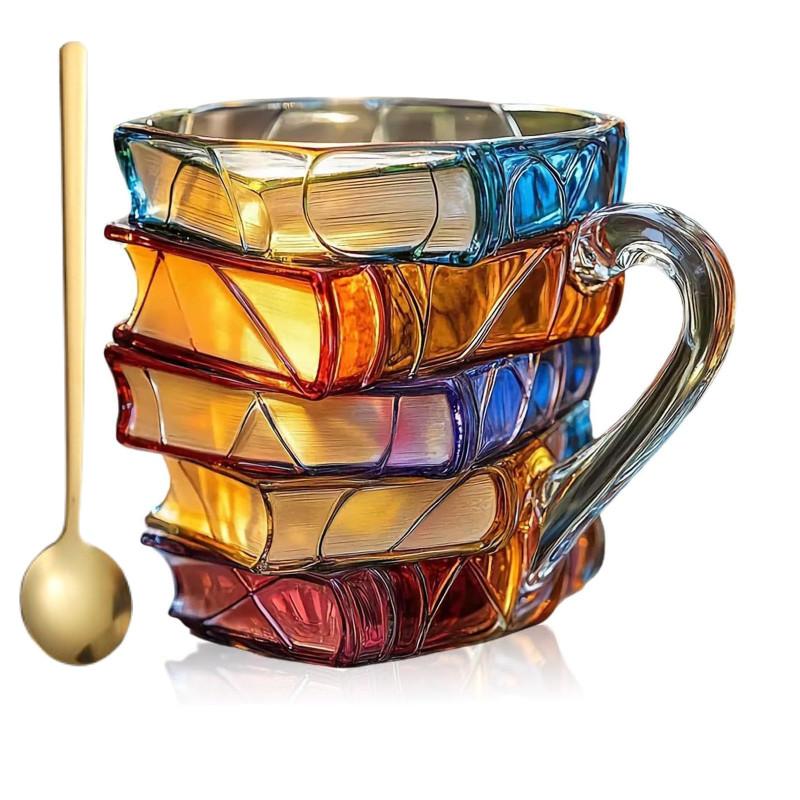 Painted Book Mug Modern Sculpted Coffee Cup With Colorful Design For Office Desk Decor