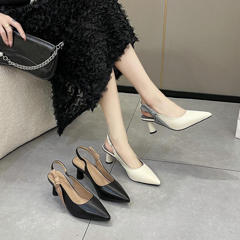 Новые элегантные туфли Slingback Woman 2024 Trend High Heels Sandals Women Sailback Sandals Black Heels Tudle Dress Tudle PuLeather Bridal Shoes