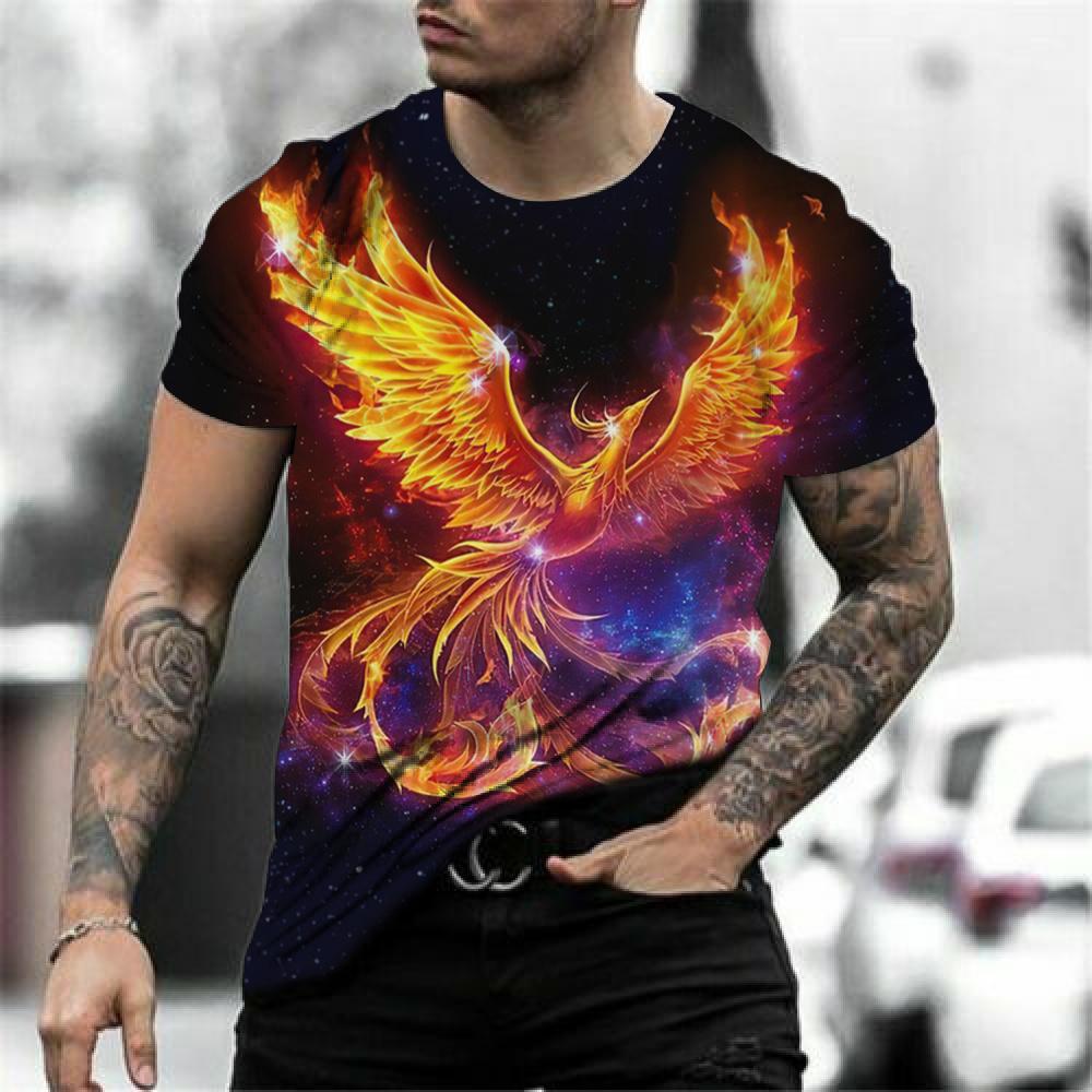 Летние мужские футболки с принтом 3D Phoenix, графические топы с коротким рукавом, модные футболки в стиле хип-хоп, мужские футболки больших размеров, винтажная мужская одежда