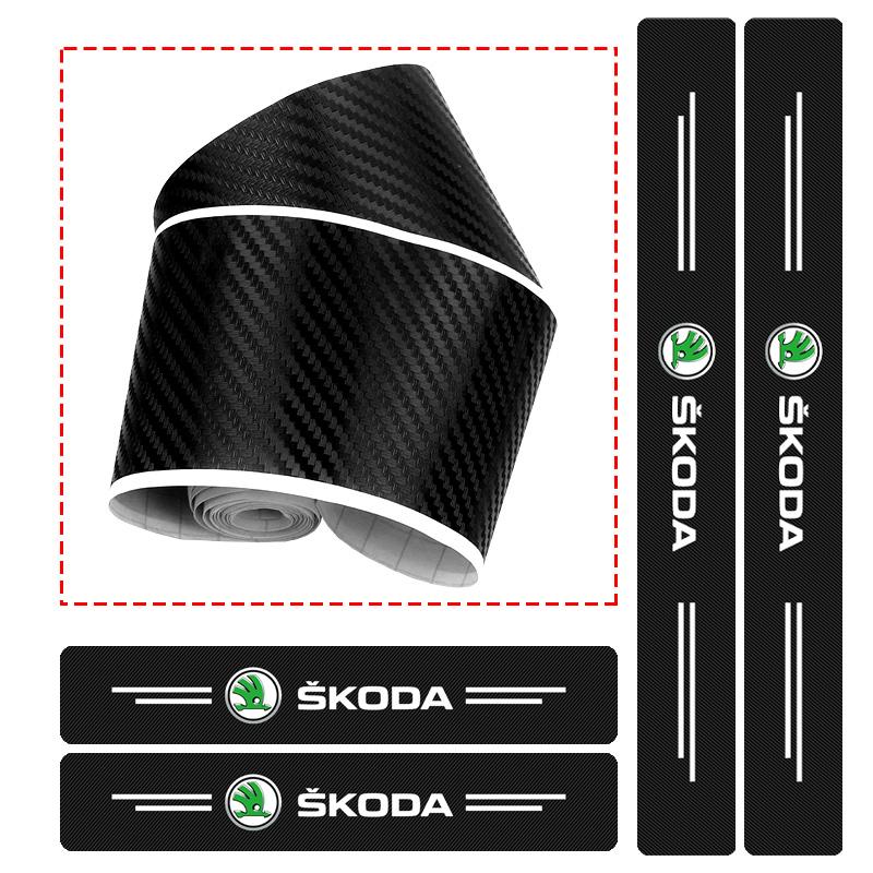 4Pc Car Door Plate Carbon Fiber Threshold Protector Sticker for Skoda Superb Octavia Kodiaq Yeti Rapid Karoq Fabia Kamiq Enyaq Vis