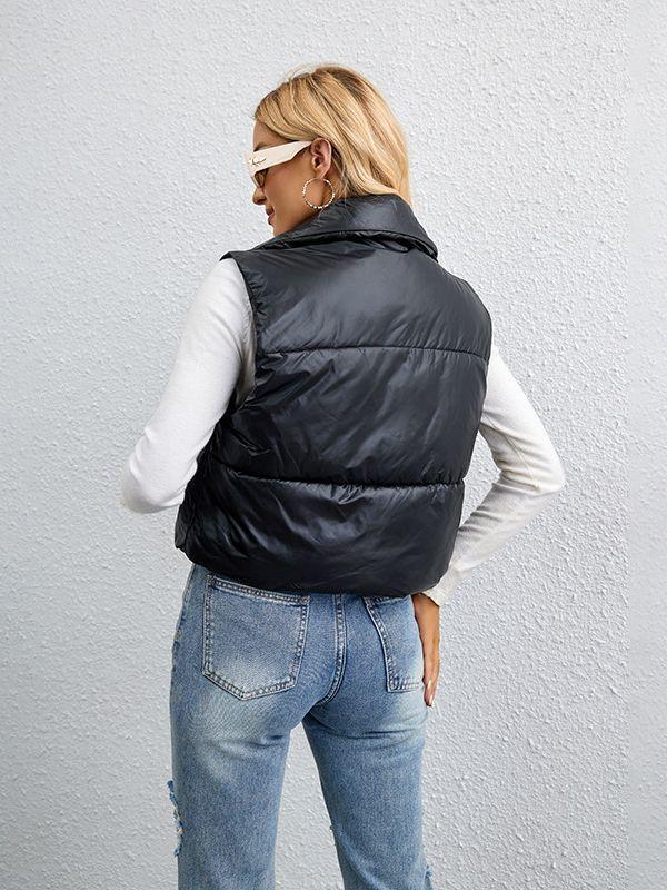 Жилет женский осенне-зимний однотонный ветрозащитный теплый жилет на шнурке с воротником-стойкой, куртка без рукавов