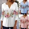 Повседневная элегантная блузка с v-образным вырезом и короткими рукавами, женская весенняя одежда 2023, модная рубашка с цветочным принтом, футболка на пуговицах, топы 25898