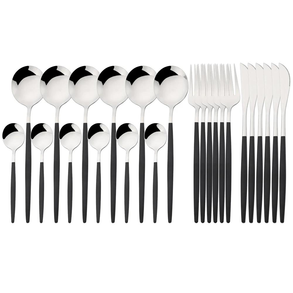 Набор столовых приборов из 24 предметов из синей серебристой нержавеющей стали, кухонная вилка, ложка, нож, набор столовых приборов в западном стиле, набор столовых приборов