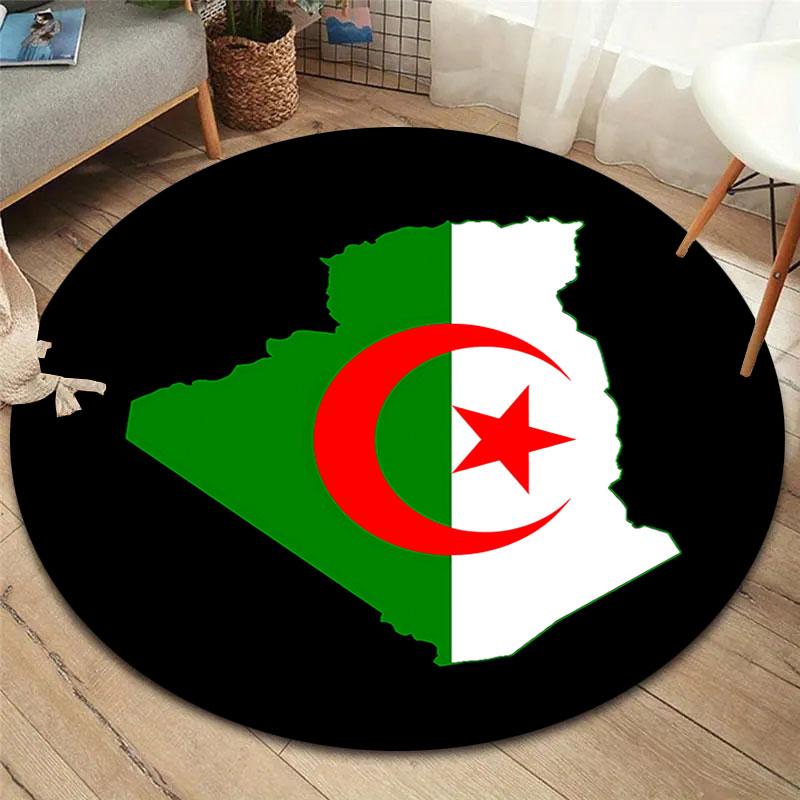Algeria Flag Round Area Rug,Carpet Rug for Living Room Bedroom Sofa Playroom Decor,Non-slip Floor Mat