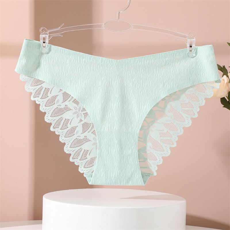 FINETOO Seamless Panty Sexy Women Lace Lingerie Breathable Underwear Mid-waist S-XL
