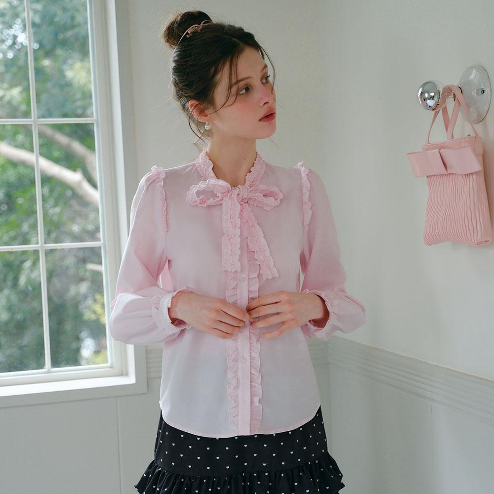 CEST MOIDEW Cest_Ribbon Tie Ruffle Button Blouse