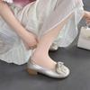Bow Low Heel Single Shoes Women's 2025 Spring and Autumn New Shallow Mouth Round Head Soft Leather Grandma Shoes Comfortable Versatile Doudou Shoes