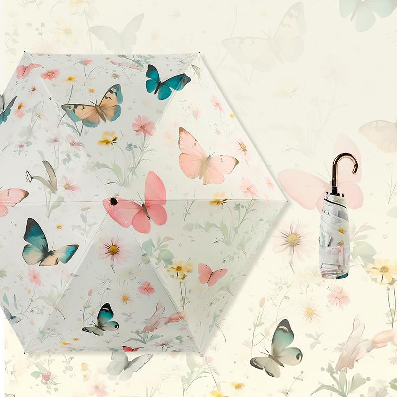 Small Fresh 50% Off 6 Bone Vinyl Fabric Small Gold Hook Sunscreen Sun Umbrella Folding Parasol Umbrella