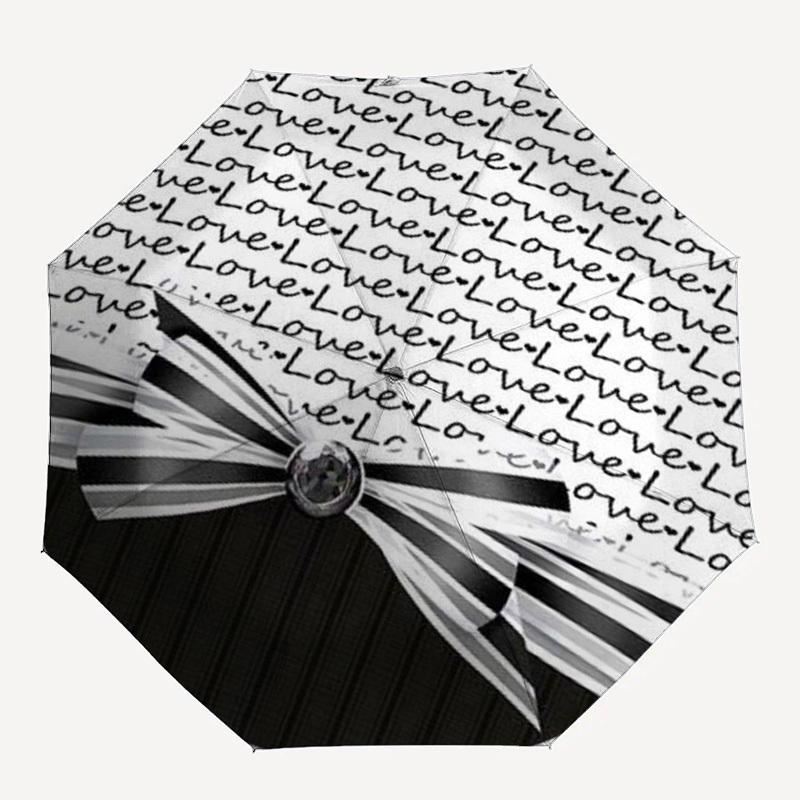 1pc Love, Ribbon, Black-and-White Umbrella with Plastic Handle,Compact & Stylish,Suitable for All Seasons YS331014