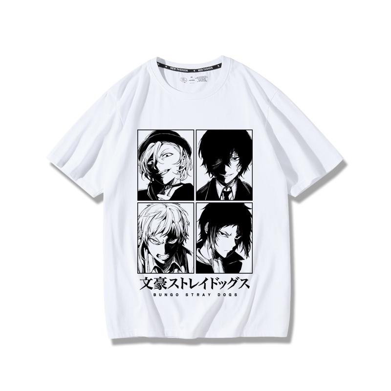 Футболка мужская из 100% хлопка с креативным принтом в стиле аниме «Bungo Stray Dogs», повседневная уличная модная мужская одежда для активного отдыха