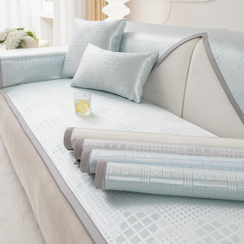 Летняя подушка для дивана из ледяного шелка, нескользящий, устойчивый к пятнам чехол для дивана, универсальный чехол, высококачественный полностью обернутый простой прохладный коврик для дивана
