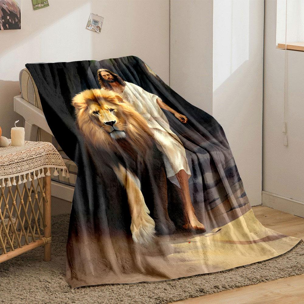 Jesus Lion Blanket Printed Blanket for Living Room Bed Couch lunch break Soft Cozy Blanket for Friend's festival Gift