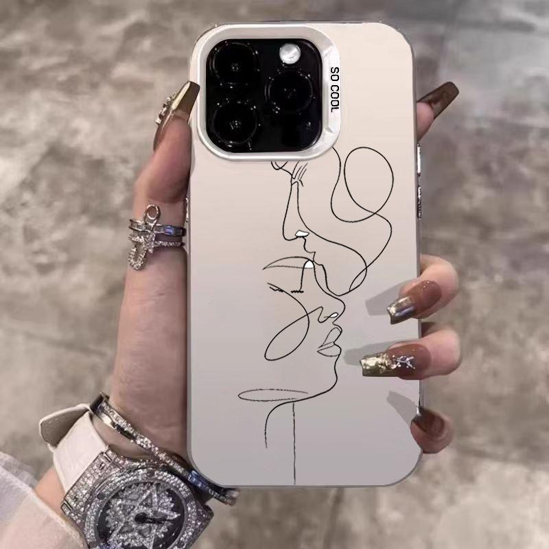 Чехол для телефона с линейным рисунком пары для iPhone 17 Чехлы iPhone 16 15 14 Pro Max 13 12 11 XS X XR 7 8 Plus 16E 17 Air Жесткая задняя крышка