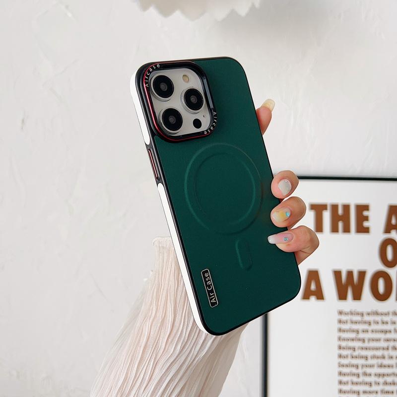Тонкий кожаный и ТПУ чехол для телефона iPhone 12-16 Pro Max с магнитной беспроводной зарядкой