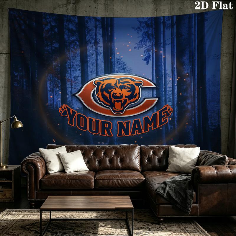 Custom Name Chicago Bears2 Printed Tapestry – Wall Hanging for Bedrooms, Dorms, and Home Decor