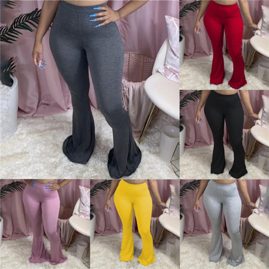 Autumn Women Fashion Sexy Long Pants Casual Slim Fitness Solid Color Skinny Big Flared Trousers