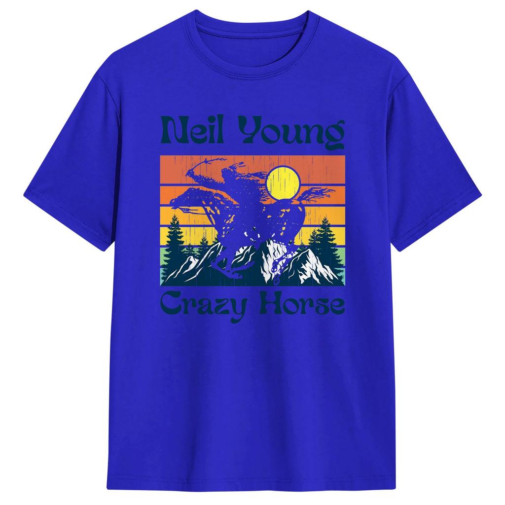 Crazy Horse Neil TShirt Beach Y2K Basic T Shirts Pure Cotton Fashion Tshirt For Unisex Casual Tops