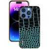 ABEEL For iPhone 16 Pro Case Electroplating Edge Crocodile Texture Genuine Cow Leather Back Phone Cover