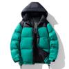 Мужская зимняя стеганая куртка-пуховик с капюшоном Color Block - 90% белый утиный пух, ветрозащитная и теплая, парный стиль, короткая и утолщенная.