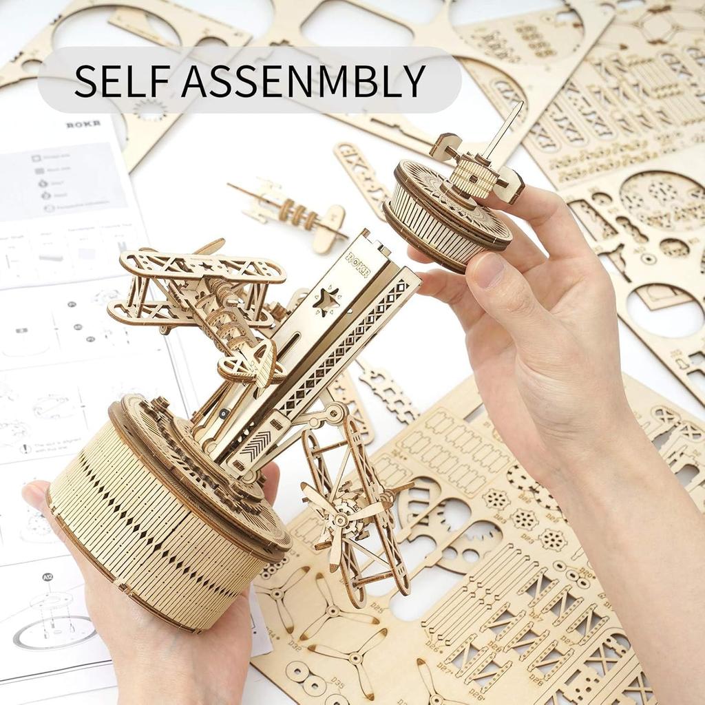 ROKR 3D Wooden Puzzle Mechanical Music Box,DIY Aircraft Model Kits to Build,Best Toy Gift for Kids/Teens/Adults on Birthday,Decoration for Room