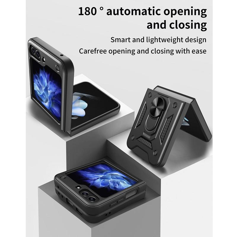 Ударопрочный чехол Armor для Samsung Galaxy Z Flip 6 5 4 3 5G с кольцом-магнитным держателем Business Full Protection Cover