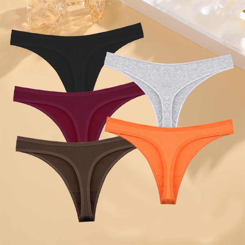 5 шт./компл. хлопковое комфортное нижнее белье для женщин, сексуальные дышащие стринги с низкой талией для девочек, однотонные спортивные трусики, эластичное нижнее белье-стринги