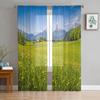 Идиллические горы, луг, современные тюлевые шторы с принтом для спальни, балкона, декора, креативная модная домашняя прозрачная занавеска