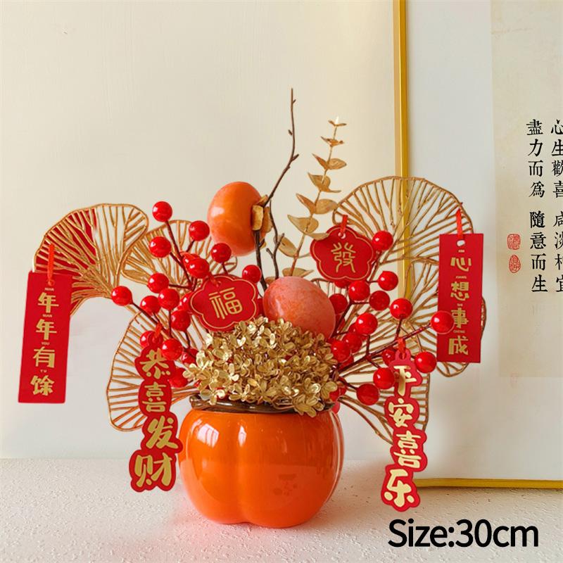 Chinese Wealth Fruit Pot Decoration Chinese New Year Desktop Ornament Spring Festival Gift Decor Blessing Flower Bucket