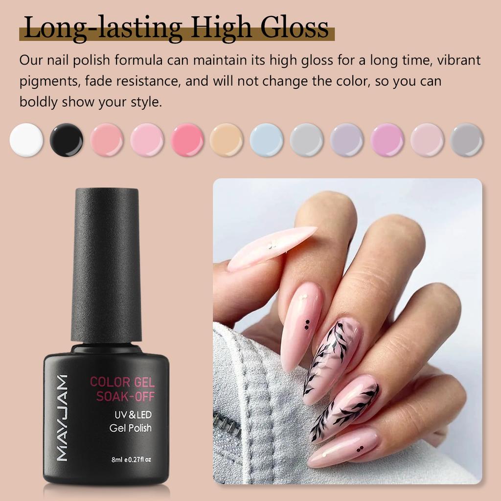 MAYJAM, 12 шт., набор гель-лаков для ногтей, 8 мл, синий, зеленый, фиолетовый, розовый, цвет кожи, УФ-гель-лак, стартовый набор, дизайн ногтей, маникюрный набор, подарки для красоты