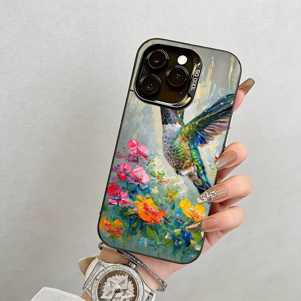 Colorful Bird Hummingbird  Phone Case For iPhone 17,16,15,14,13,12,11 Plus,Pro Max,XS,Colored Silver Plated Inside Cover