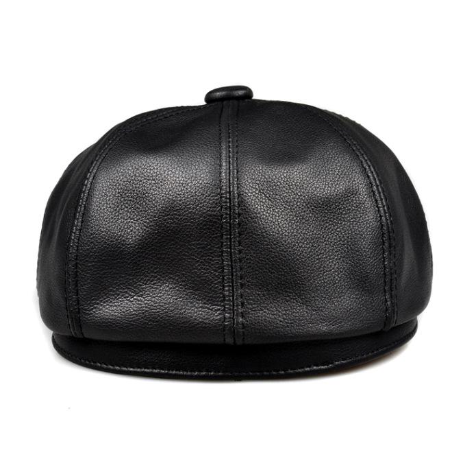 Мужской осенне-зимний берет-восьмиуголка из натуральной кожи - Повседневная восьмиугольная шляпа для мужчин среднего и пожилого возраста