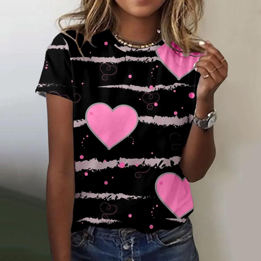 Женская футболка Летний топ с круглым вырезом 3D Красная футболка ко Дню Святого Валентина Модная футболка Универсальная женская большого размера с коротким рукавом