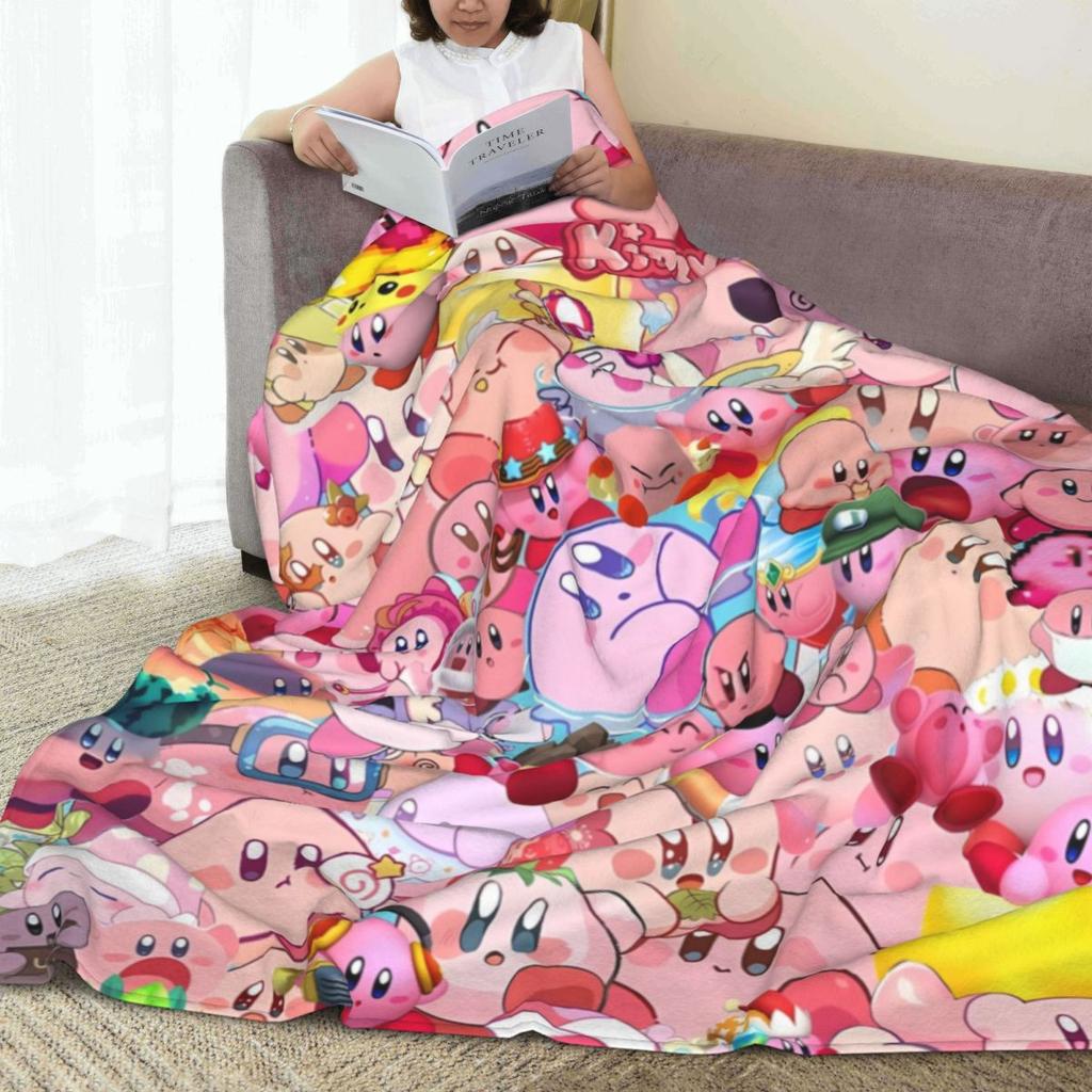 Warm Soft Blankets Airplane Travel Kirby Stars Collages Throw Blanket Flannel Bedspread For Couch Bed Comfortable Sofa Bed Cover