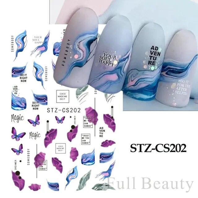 Lily Flower Geometric 3D Nail Stickers Maple Leaves Lines Nail Art Adhesive Sliders Red Berries Decals Decoration PPSTZ-SJ027