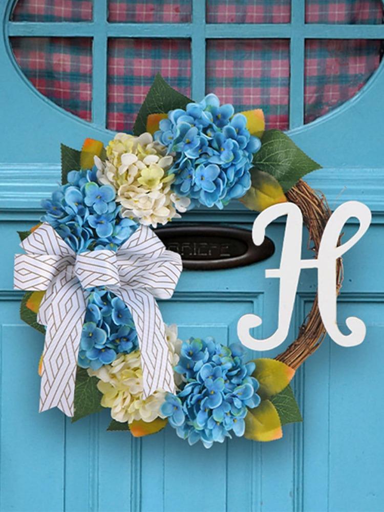 1 шт. венок из гортензии для передней двери, летний венок 37 см, синий венок для фермерского дома, венок из виноградной лозы для уличного сада, фермерского дома