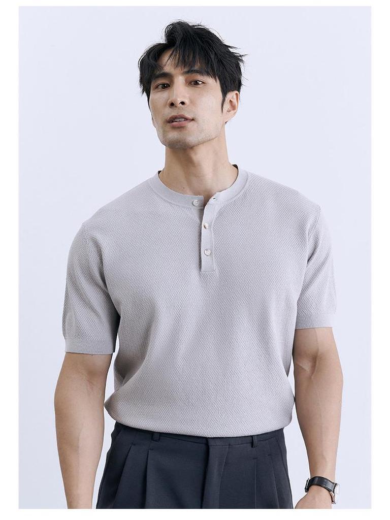 Мужское полосатое поло 2024 года: Трикотажная футболка с коротким рукавом и универсальным круглым вырезом