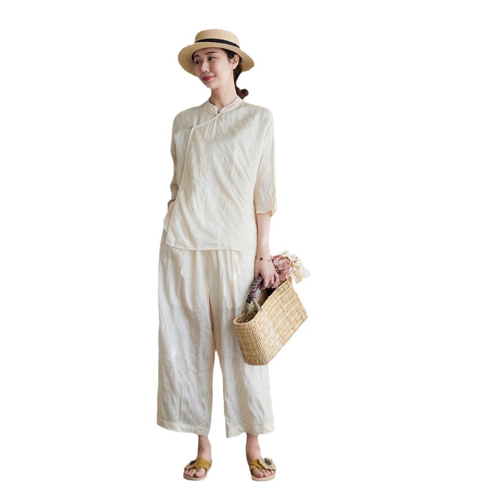 Топ-реглан из тусса-шелка в китайском стиле Весна/Лето 2022 - Ретро Лимитированная серия