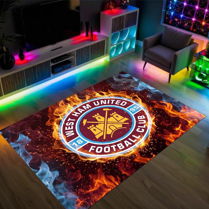 West Ham United Football Design Crystal Velvet Carpet Cozy Non?Slip Printed Rug For Bedroom Living Room Entrance