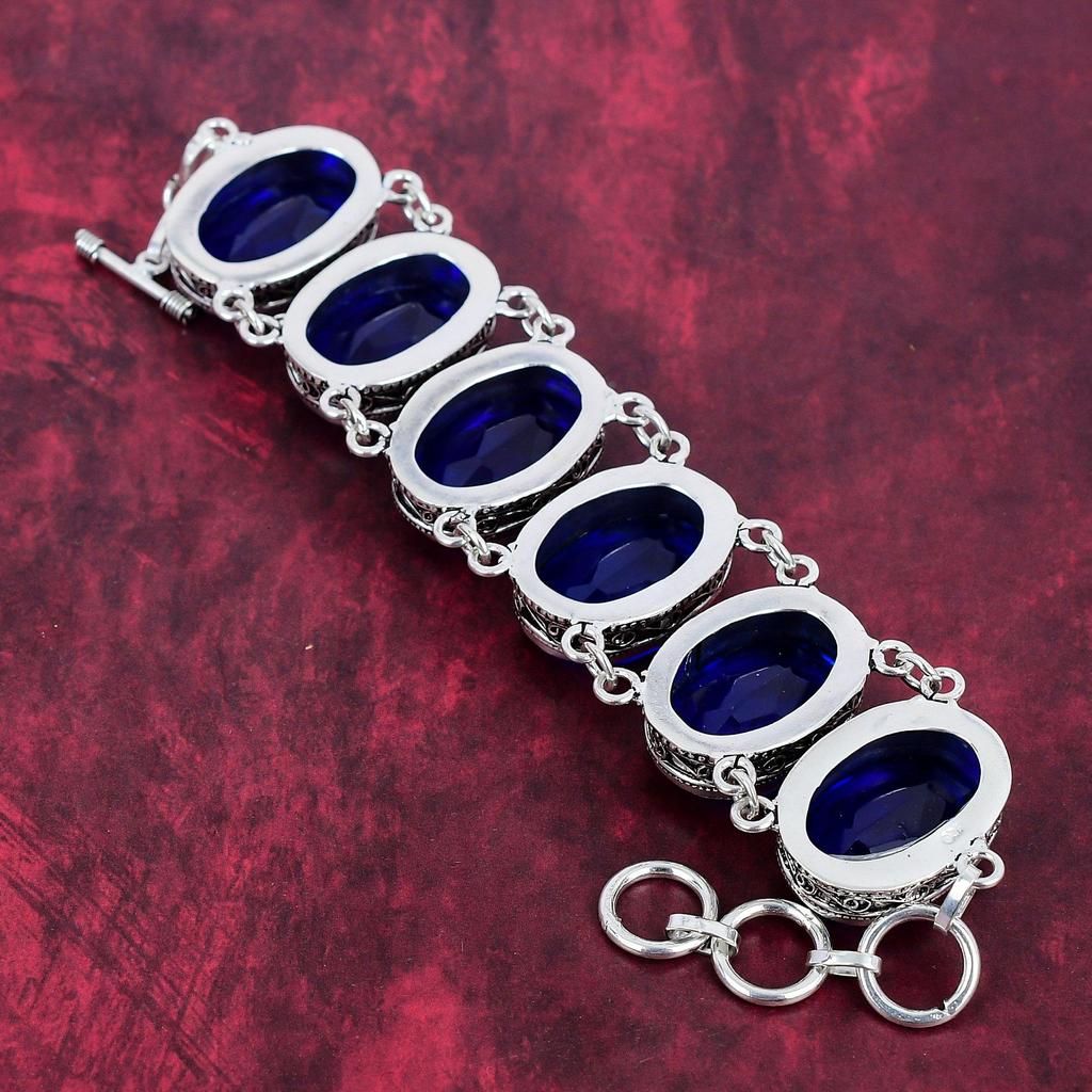 Ожерелье ручной работы с драгоценным камнем танзанит, браслет из цельного серебра 925 пробы, старинные ювелирные изделия, регулируемое ожерелье-цепочка и комплект ювелирных изделий из браслета