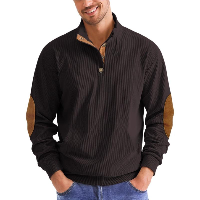 Autumn and Winter Outdoor Casual Stand Collar Long-sleeved Shirt Knit Corduroy Pullover Sweatshirt Men