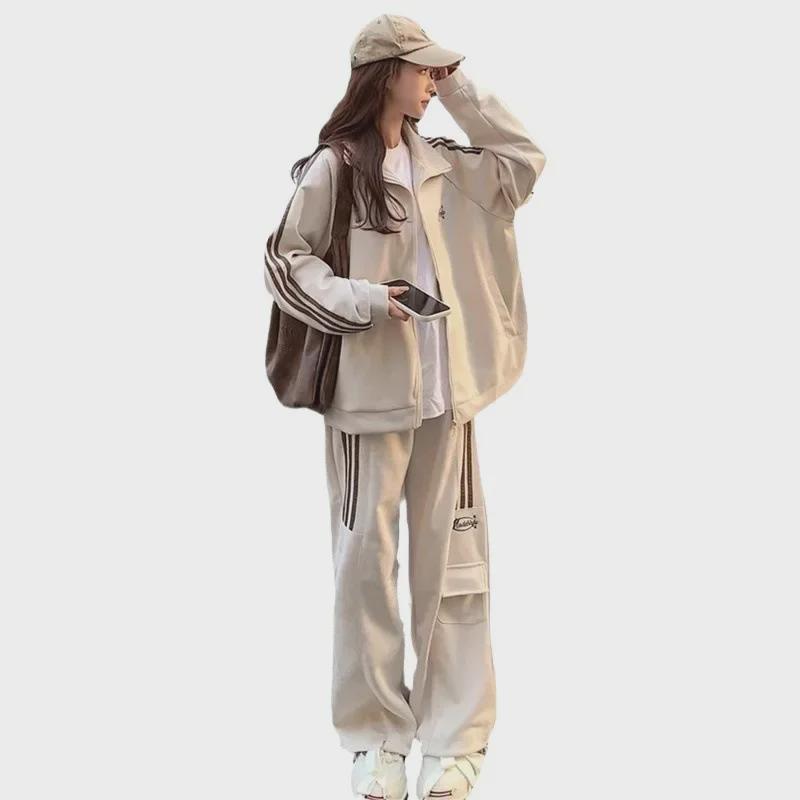 Модный осенний свитер больших размеров и повседневный спортивный комплект из двух предметов для женщин (Подходит для веса 200-300 фунтов)