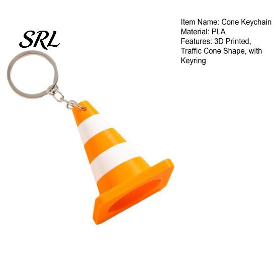 Hanging Traffic Cone Keychain 3D Printed Keychain, Orange White Accessory Decor with Keyring, Schoolbags Handbags Backpacks Charm Pendant