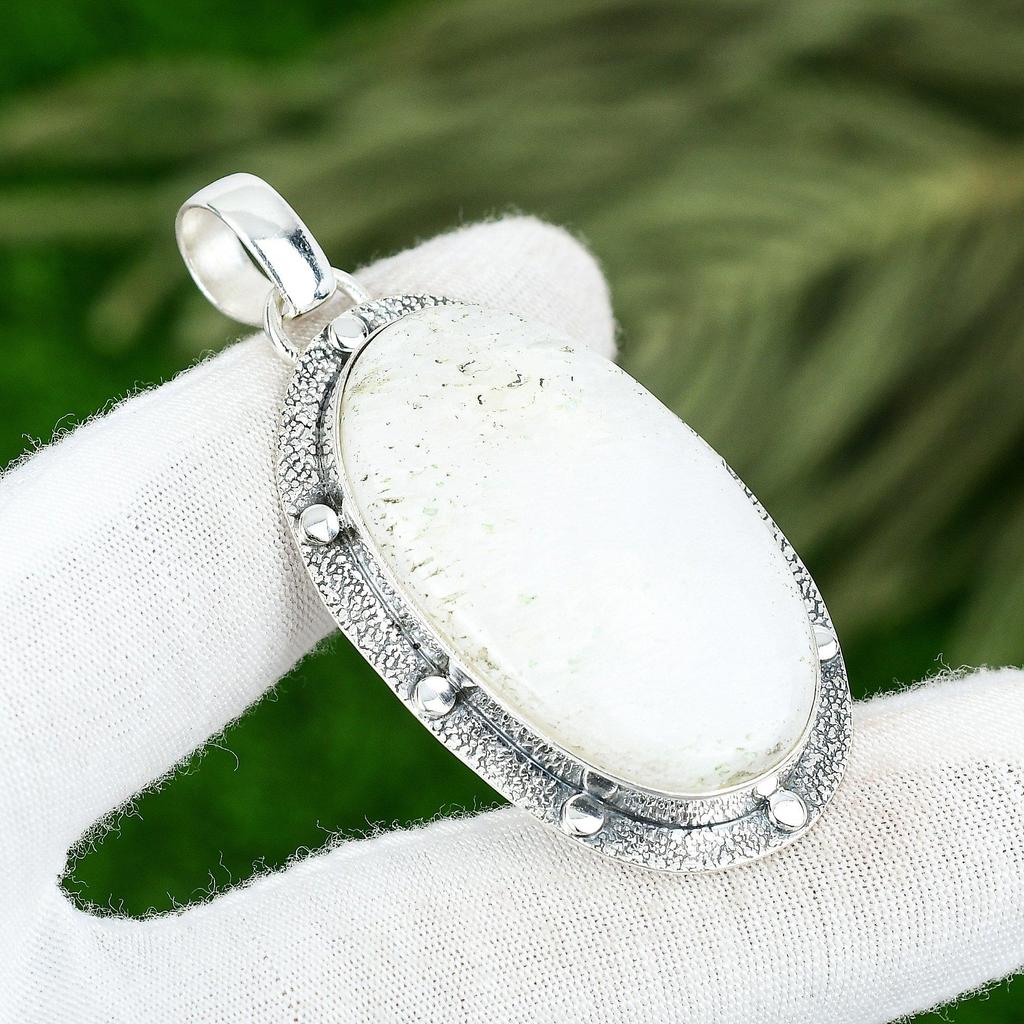 Easter Sale Sterling Silver Natural Scolecite Bezel Crown Chakra Artisan Pendant