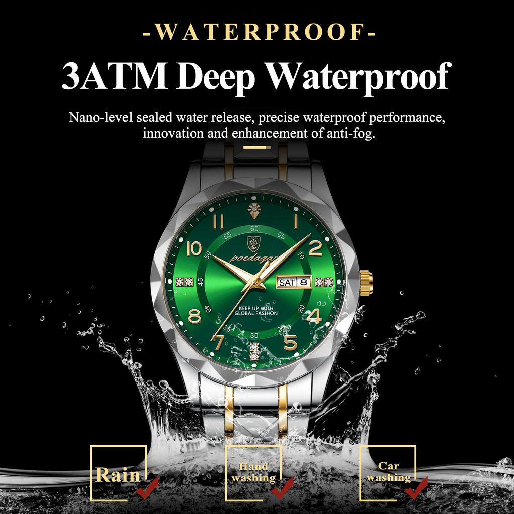 POEDAGAR Original Business Men Wristwatch Waterproof Luminous Date Week Quartz Male Clock Stainless Steel Fashion Men's Watches