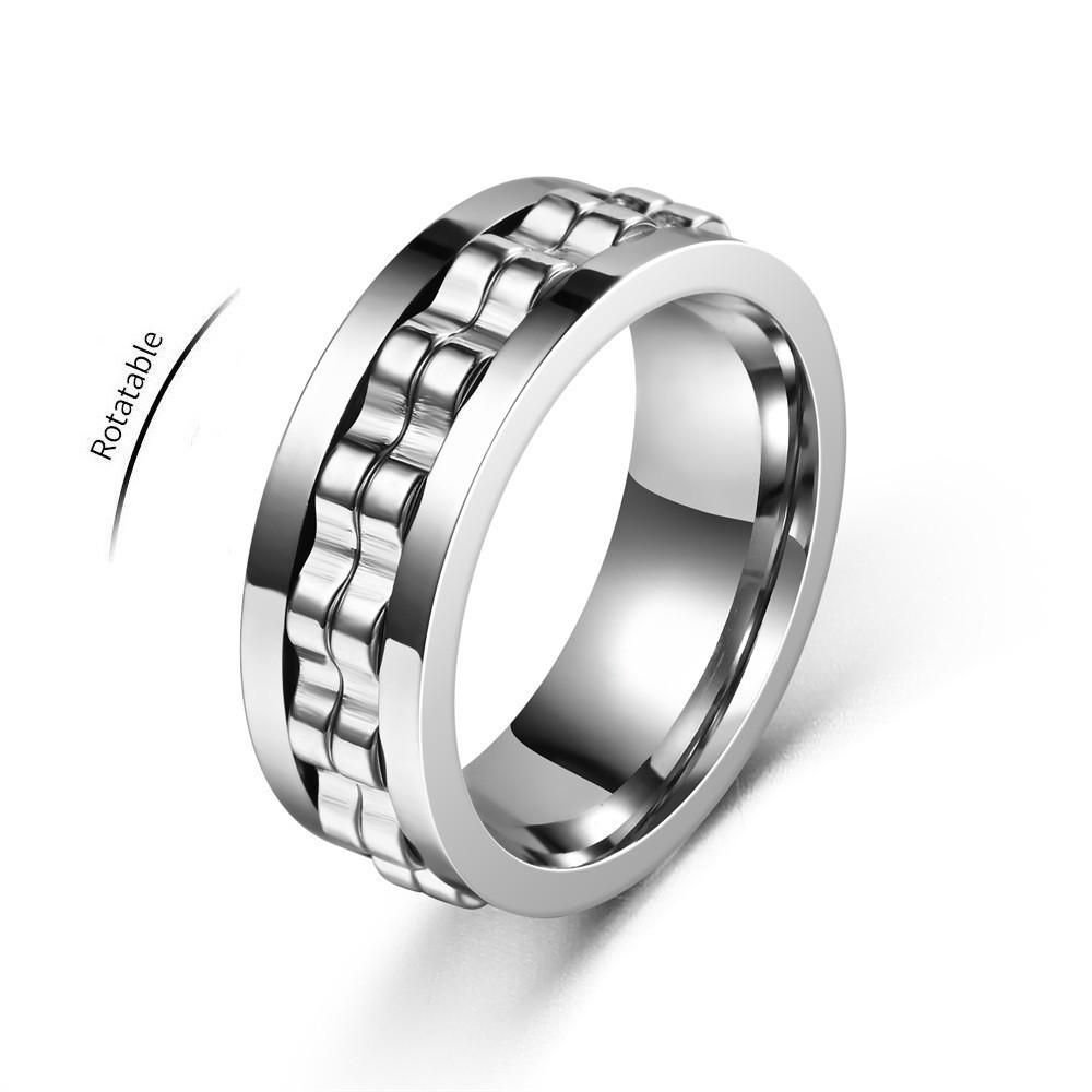 Anti Stress Stainless Steel Ring For Men Gear Chain Rotating Anxiety Relief Spinning Fidget Rings Punk Jewelry Bague Homme KTJ